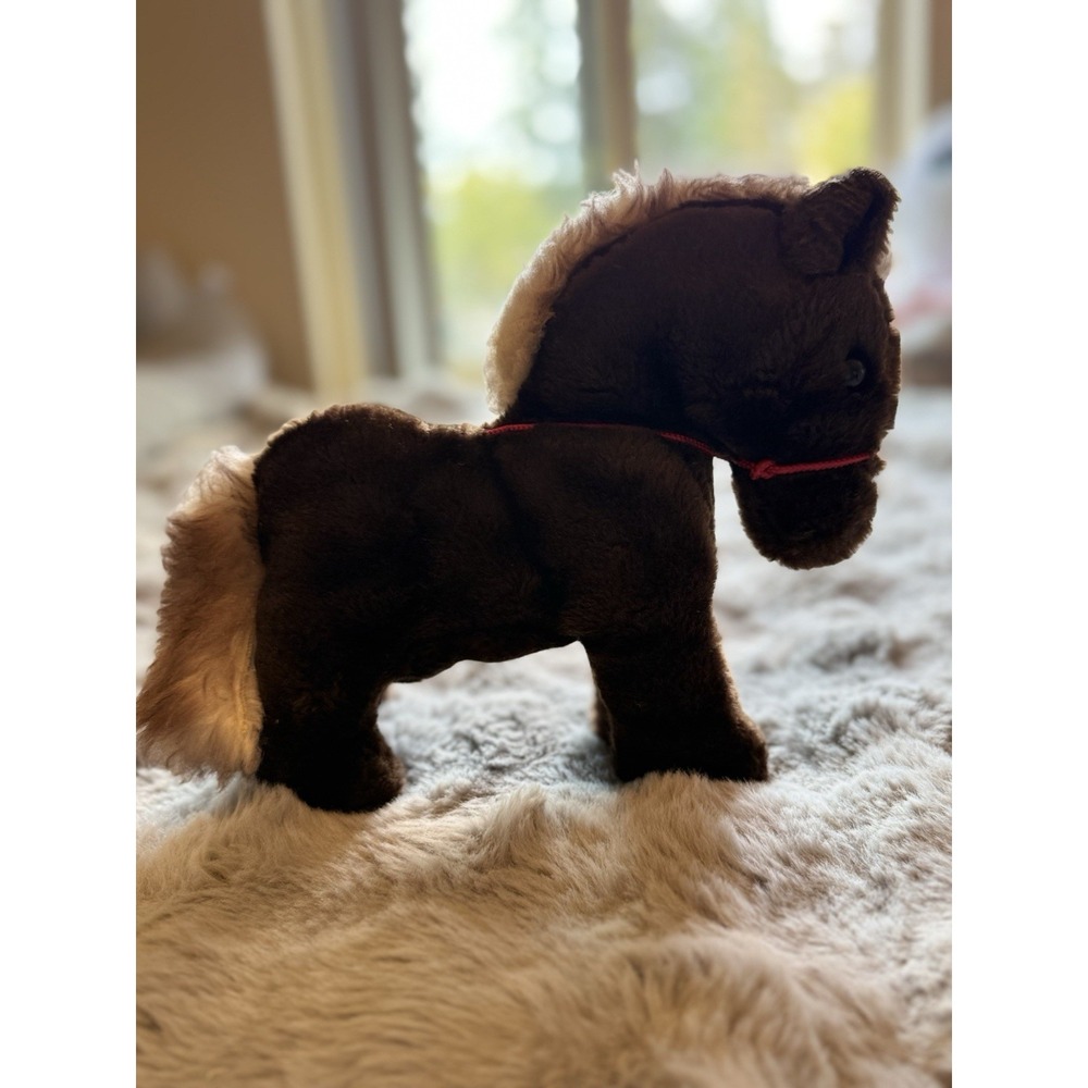 Vintage 1982 R. Dakin Plush Horse Brown Pony 11″ Red Bridle Stuffed Animal